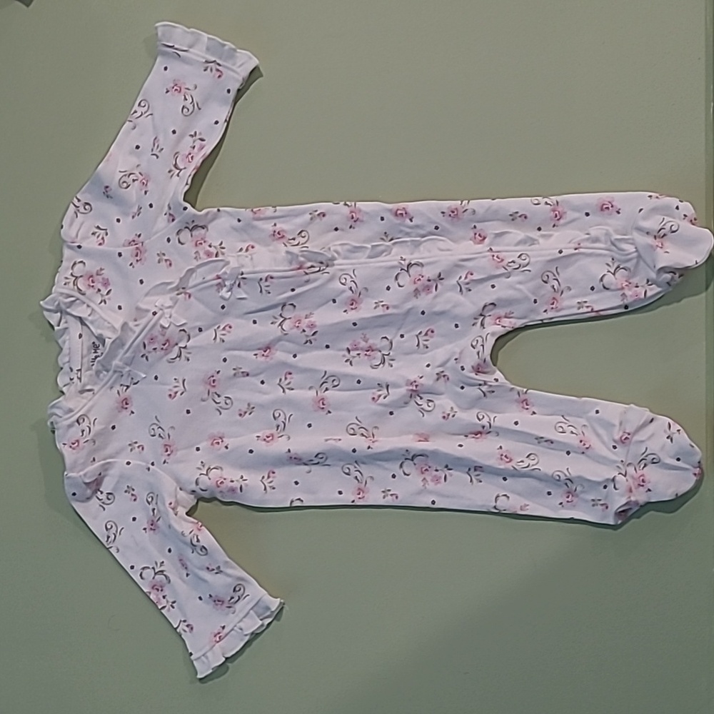 Little Me 3 months PJs with footies button up white with flowers